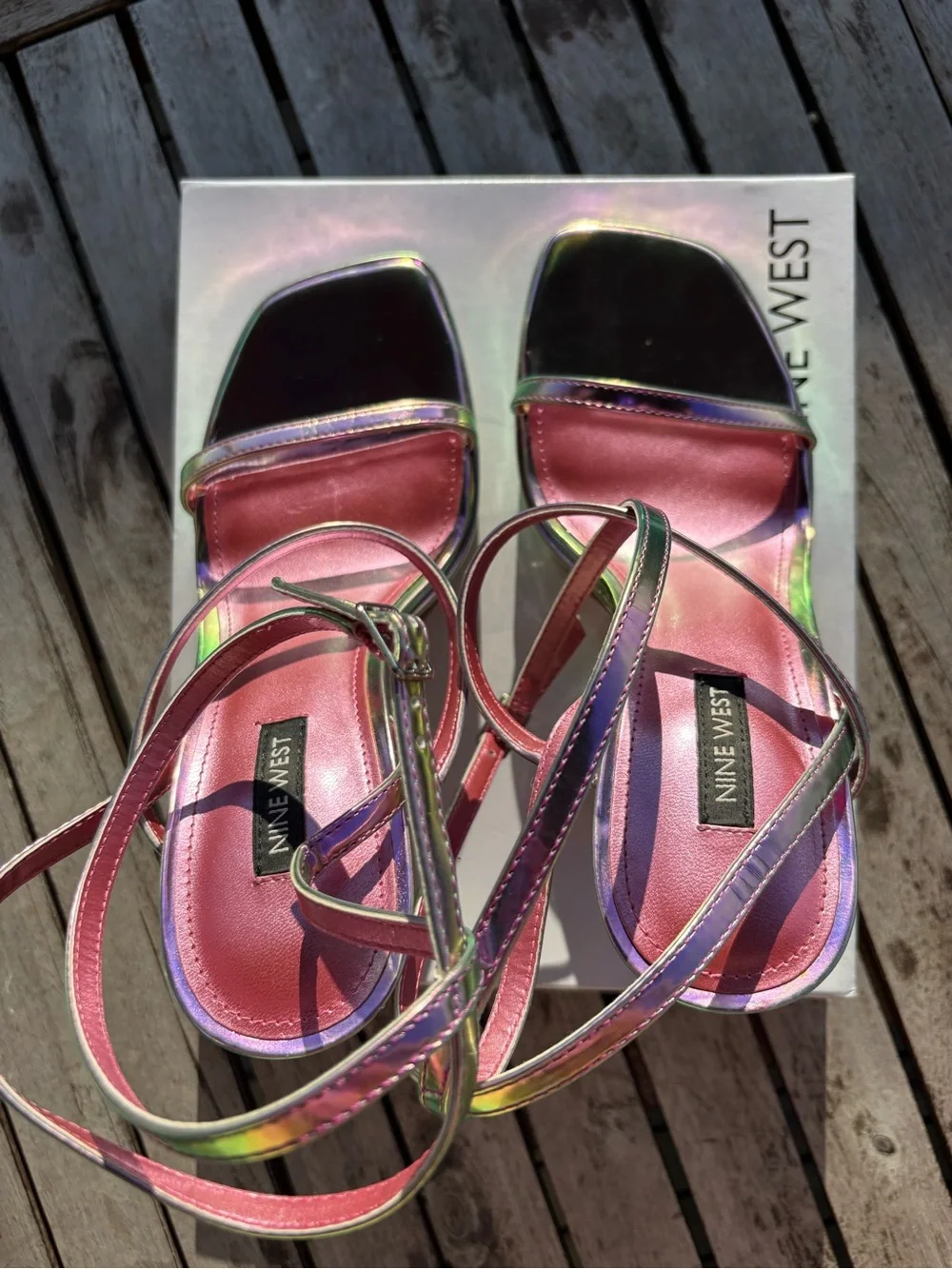 Nine West Iridescent Pink Purple Metallic Platform Sandals Sz 7M